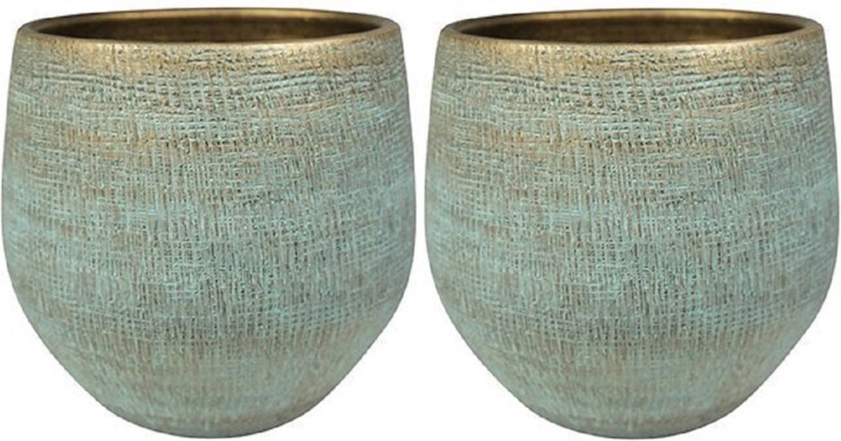 Steege Plantenpot - 2x - moderne look - shiny blauw - D31 x H28 cm - Bloempotten - Keramiek