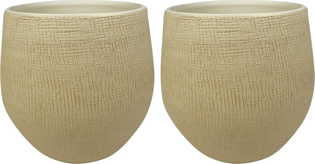 Ter Steege Plantenpot - Set van 2x stuks - moderne look - beige - 26 x 25 cm - bloempot