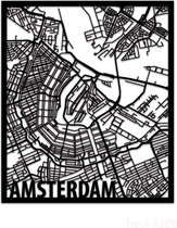 Hout-Kado Citymap Amsterdam - Zwart - XL -Houten Stadskaart - Houten wanddecoratie - Plattegrond