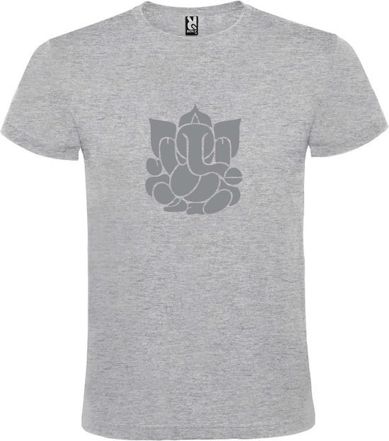 Grijs  T shirt met  print van de "heilige Olifant Ganesha " print Zilver size XXXXL