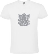 Wit  T shirt met  print van de "heilige Olifant Ganesha " print Zilver size M