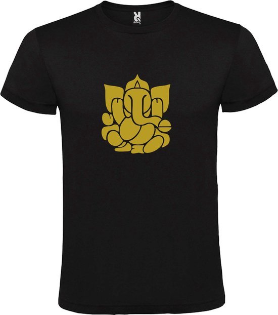 Zwart  T shirt met  print van de "heilige Olifant Ganesha " print Goud size XXXL