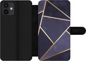 Bookcase Geschikt voor iPhone 12 Mini telefoonhoesje - Marmer print - Blauw - Collage - Met vakjes - Wallet case met magneetsluiting