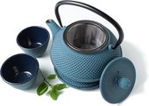 Tealøv THEE SET 800 ML GIETIJZER | COMPLETE SET IN GESCHENKDOOS | Gietijzeren Theepot met Roestvrijstalen Zeef, Gietijzeren Theekopjes en Onderzetter | In Authentiek Japanse Stijl