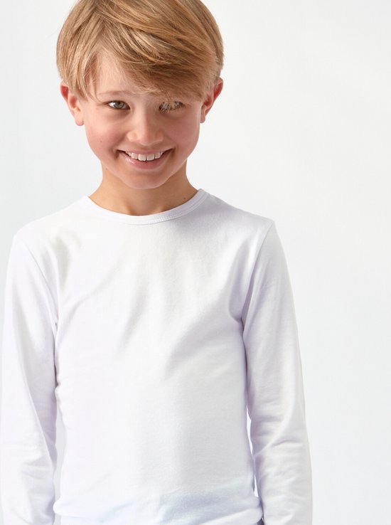 Little Label T-shirt Garçons Wit - Manches Longues - 2 Pièces - Maillot Basic - Taille 92 - Katoen BIO doux