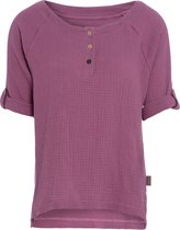 Knit Factory Nena Top - Shirt voor het voorjaar en de zomer - Dames Top - Dames shirt - Zomertop - Zomershirt - Ruime pasvorm - Duurzaam & milieuvriendelijk - Opgerolde mouw - Violet - Paars - XL - 100% Biologisch katoen