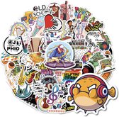 50 Muziek stickers - stickermix met musicaal thema - DJ, Koptelefoon, Muziekinstrumenten - Voor laptop, agenda, schriften, koffer, etc.