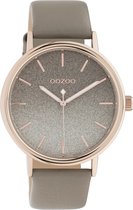 OOZOO Timepieces - rosé goudkleurige horloge met taupe leren band - C10937 - Ø42