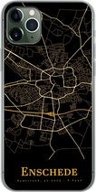 Geschikt voor iPhone 11 Pro Max hoesje - Enschede - Stadskaart - Goud - Zwart - Siliconen Telefoonhoesje
