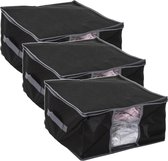 3x Stuks dekbed/kussen opberghoes zwart met vacuumzak 40 x 40 x 25 cm - Dekbedhoes - Beschermhoes