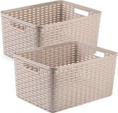 3x stuks rotan gevlochten opbergmand/opbergbox kunststof - taupe - 38 x 28 x 19 cm - Kast mandjes