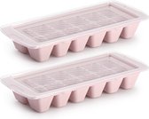 Set van 2x stuks IJsblokjes/ijsklontjes maken kunststof bakje met handige afsluitdeksel roze 28 x 11 cm