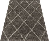 Tapis de salon Shaggy Motif de diamant Poil souple couleur Taupe