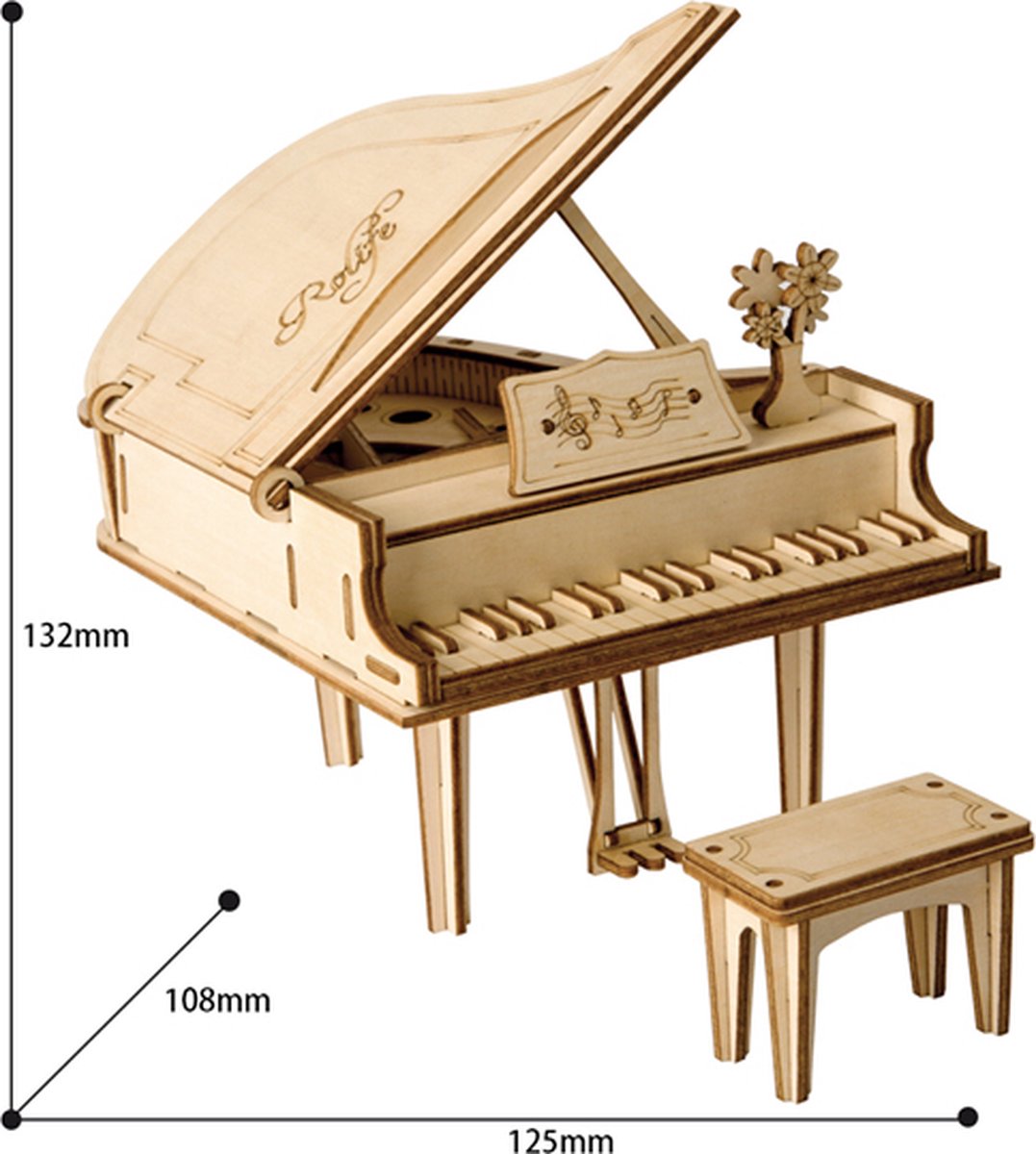 Robotime 3D Houten Puzzel Muziekinstrument Grand Piano, TG402 - Overig — afbeelding 3