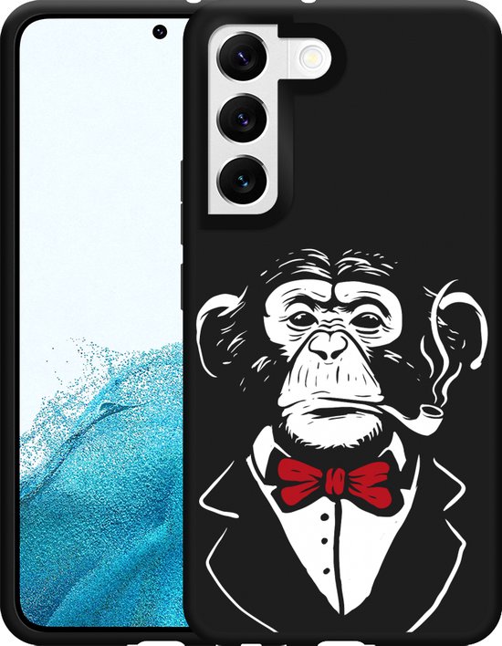 Galaxy S22 Hoesje Zwart Chimp Smoking - Designed by Cazy