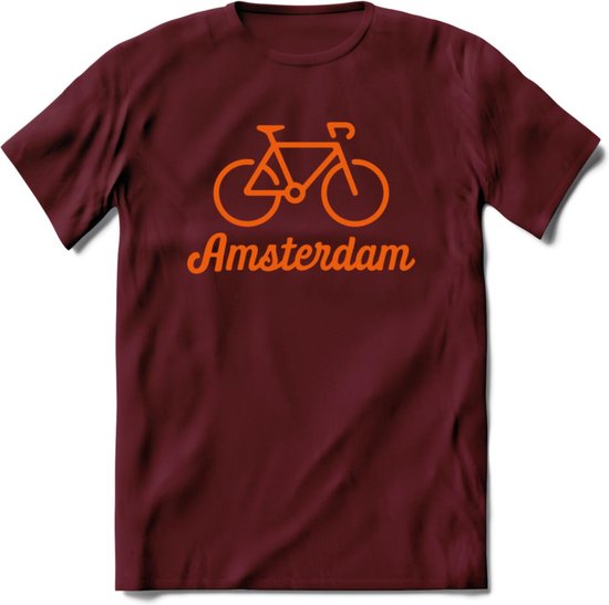 Amsterdam Fiets Stad T-Shirt | Souvenirs Holland Kleding | Dames / Heren / Unisex Koningsdag shirt | Grappig Nederland Fiets Land Cadeau | - Burgundy - S