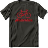 Amsterdam Fiets Stad T-Shirt | Souvenirs Holland Kleding | Dames / Heren / Unisex Koningsdag shirt | Grappig Nederland Fiets Land Cadeau | - Donker Grijs - S