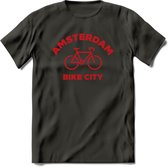 Amsterdam Bike City T-Shirt | Souvenirs Holland Kleding | Dames / Heren / Unisex Koningsdag shirt | Grappig Nederland Fiets Land Cadeau | - Donker Grijs - XXL