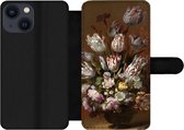 Etui pour téléphone iPhone 13 Mini Bookcase - Nature morte aux fleurs - Peinture de Hans Bollongier - Avec compartiments - Etui portefeuille à fermeture aimantée