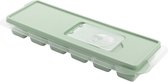 Praktyczna ijsblokjesvorm met deksel + vulopening - 9 x 27 x 4 cm - mint groen - siliconen bodem voor makkelijk verwijderen - vierkante blokjes - vaatwasser bestendig - 12 ijsblokjes