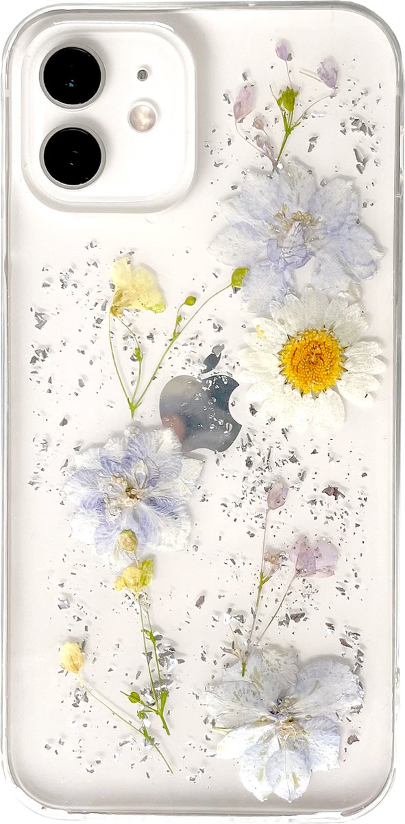 L-FADNUT Hoesje Voor IPhone 15 – Transparant Met Echte Gedroogde Bloemen En Glitter, Schokbestendig, Siliconen Bumper, Handgemaakt