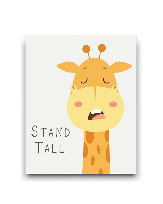 Schilderij  Blije dieren giraf stand tall tekst - Dieren motivatie / kinderkamer / Jungle / Safari / 50x40cm