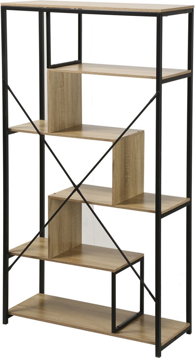 CALICOSY - 6 vaks boekenkast met metalen frame 84x34x160cm