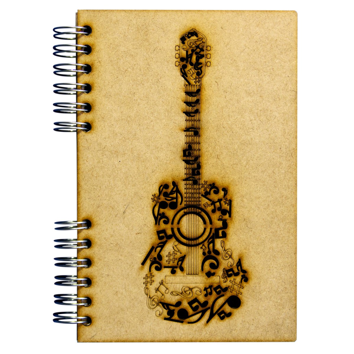 KOMONI - Duurzaam houten notitieboek - dagboek - Gerecycled papier - Navulbaar - A6 - Gelinieerd - Zwarte gitaar