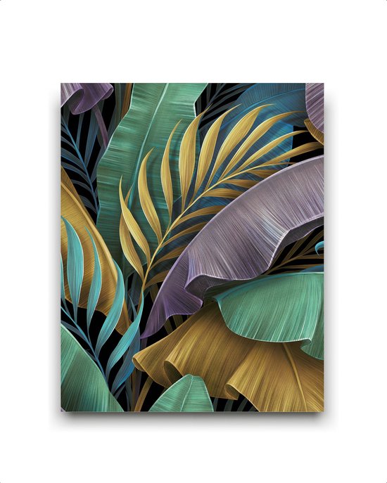 Schilderij  Luxe tropische bladeren paars goud groen Rechts - Planten / Bladeren / Planten / Bladeren / 50x40cm