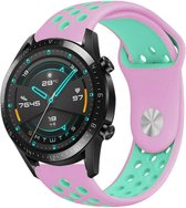 Siliconen Smartwatch bandje - Geschikt voor  Huawei Watch GT sport band - roze/aqua - 46mm - Strap-it Horlogeband / Polsband / Armband