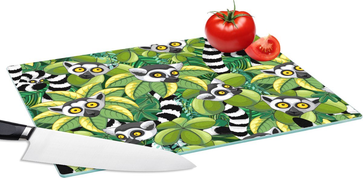 Glazen Snijplank - 39x28 - Patroon - Jungle - Ringstaartmaki - Snijplanken Glas