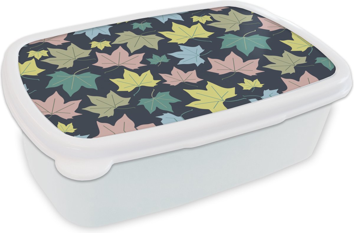 Broodtrommel Wit - Lunchbox - Brooddoos - Patronen - Herfst - Bladeren - 18x12x6 cm - Volwassenen