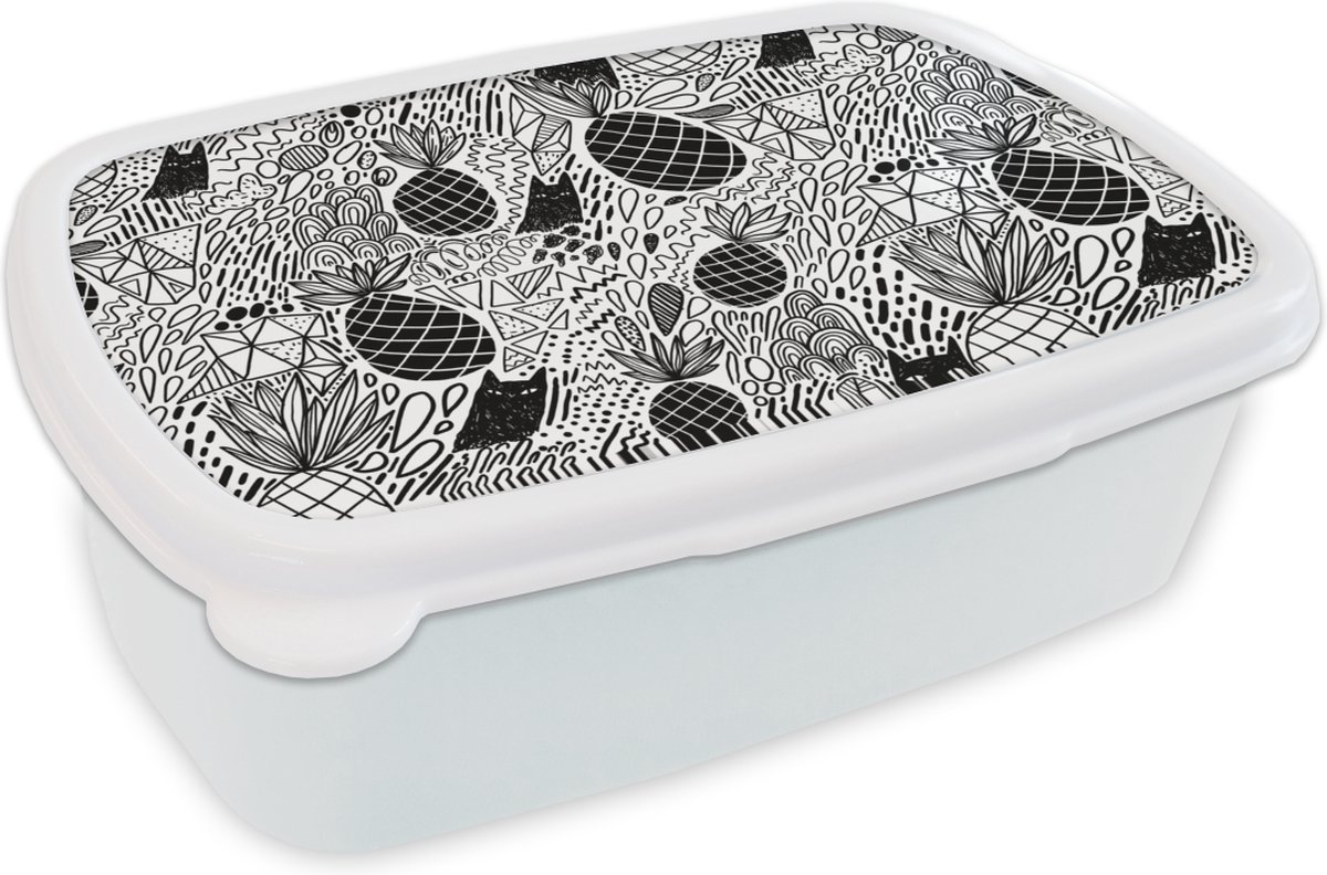 Broodtrommel Wit - Lunchbox - Brooddoos - Patronen - Jungle - Fruit - 18x12x6 cm - Volwassenen