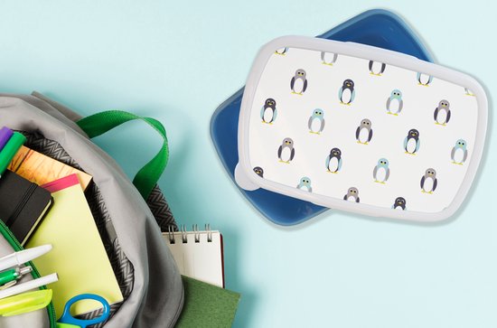 Boîte à lunch Blauw - Boîte à lunch - Boîte à pain - Design - Animaux - Pingouin - 18x12x6 cm - Enfants - Garçon - Cadeau Sinterklaas - Distribution de cadeaux pour enfants - Cadeaux chaussures Sinterklaas