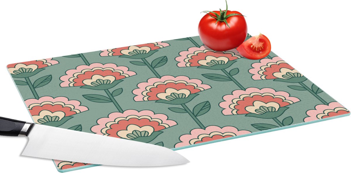 Glazen Snijplank - 39x28 - Bloemen - Retro - Patronen - Snijplanken Glas