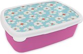 Broodtrommel Roze - Lunchbox - Brooddoos - Waterverf - Bloemen - Patroon - 18x12x6 cm - Kinderen - Meisje