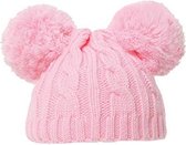 babymuts met pompoms junior acryl roze maat S