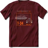 T-34 tank leger T-Shirt | Unisex Army Tank Kleding | Dames / Heren Tanks ww2 shirt | Blueprint | Grappig bouwpakket Cadeau - Burgundy - XXL