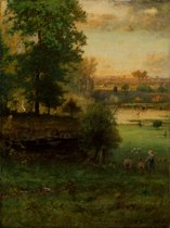 Kunst: George Inness, Scene at Durham, an Idyll, 1882–85, Schilderij op canvas, formaat is 100X150 CM