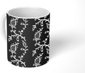 Mok - Koffiemok - Patroon - Plant - Zwart - Wit - Mokken - 350 ML - Beker - Koffiemokken - Theemok