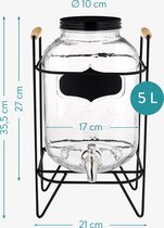 Navaris glazen limonadetap met kraantje - Drankdispenser met metalen standaard - Sapdispenser - Voor koude dranken - 5L - Ø17 x 27 cm - Voor feestjes