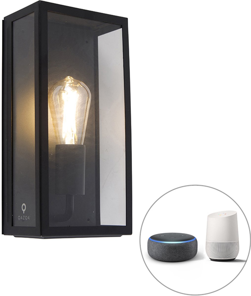 QAZQA rotterdam - Moderne LED Smart Wandlamp incl. wifi voor buiten - 1 lichts - D 10 cm - Zwart - Buitenverlichting