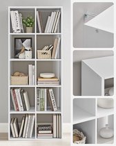 FURNIBELLA - Boekenkast, met 10 vakken, staande plank, opbergrek, voor woonkamer, kantoor, slaapkamer, studeerkamer, Scandinavische stijl, als ruimteverdeler, wit LBC168T14