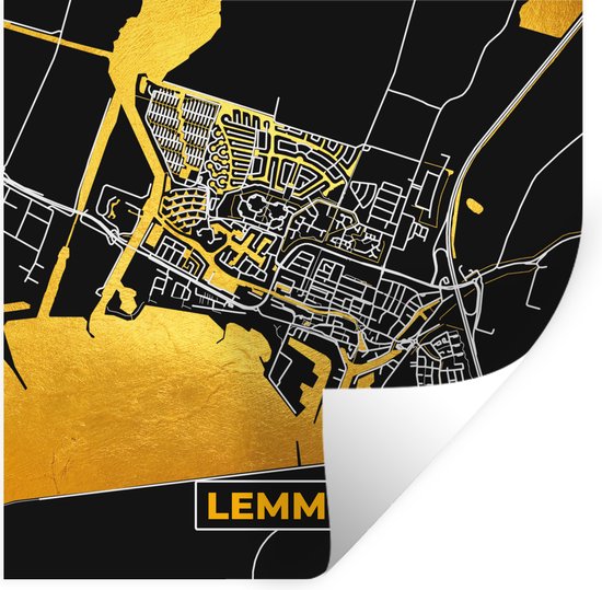Stickers muraux - Lemmer - Black and Gold et Or - Plan de la ville - Carte - Plan d'étage - 50x50 cm - Film adhésif
