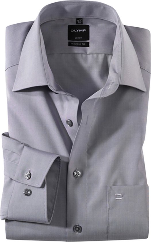 OLYMP Luxor modern fit overhemd - grijs fil a fil - Strijkvrij - Boordmaat: 42