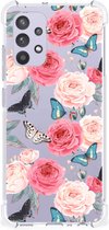 Telefoonhoesje Geschikt voor Samsung Galaxy A32 4G | A32 5G Enterprise Editie Silicone Case met transparante rand Butterfly Roses