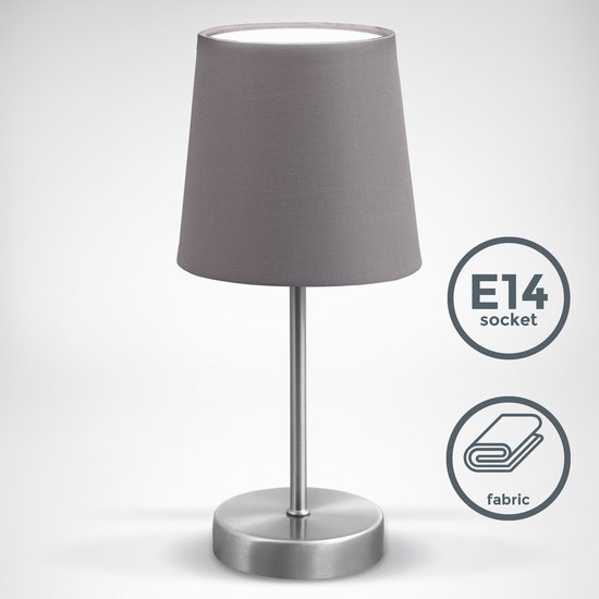 BK Licht LED lampe de table lampe de chevet liseuse E14 - tissu - gris- H:  308mm | bol.com