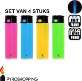 Pyroshopping.nl - Pyroshopping Festival Lighters – Set van 4 stuks – Navulbare stormaanstekers in NEON kleuren – Festival Aansteker Set – Hervulbaar -Windproof gasaanstekers