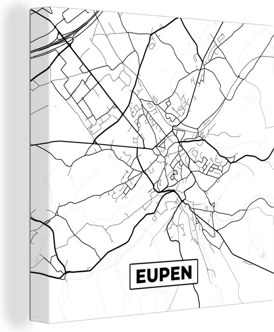 Canvas Schilderij Kaart – Plattegrond – Stadskaart – Eupen – België – Zwart Wit - 50x50 cm - Wanddecoratie