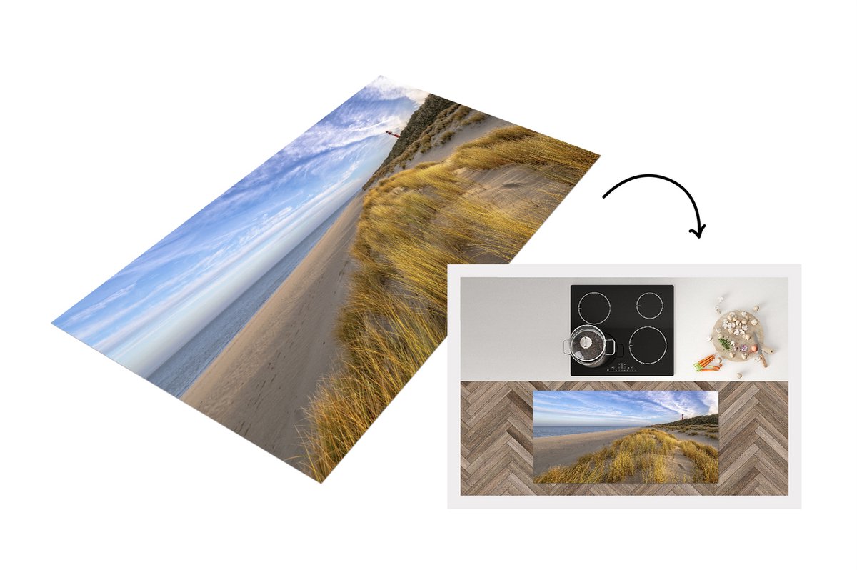 KitchenYeah Keukenloper - Loper keuken - Strand - Lucht - Vuurtoren - 120x60 cm - Keukenloper vinyl Multicolor